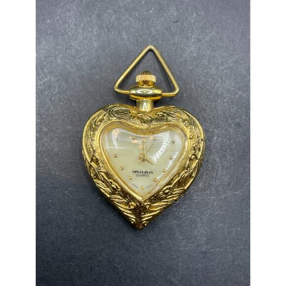 Vintage Milan Pendant Quartz Watch Gold Tone Heart MOP Dial MLN1025 Japan Movt - Picture 1 of 6